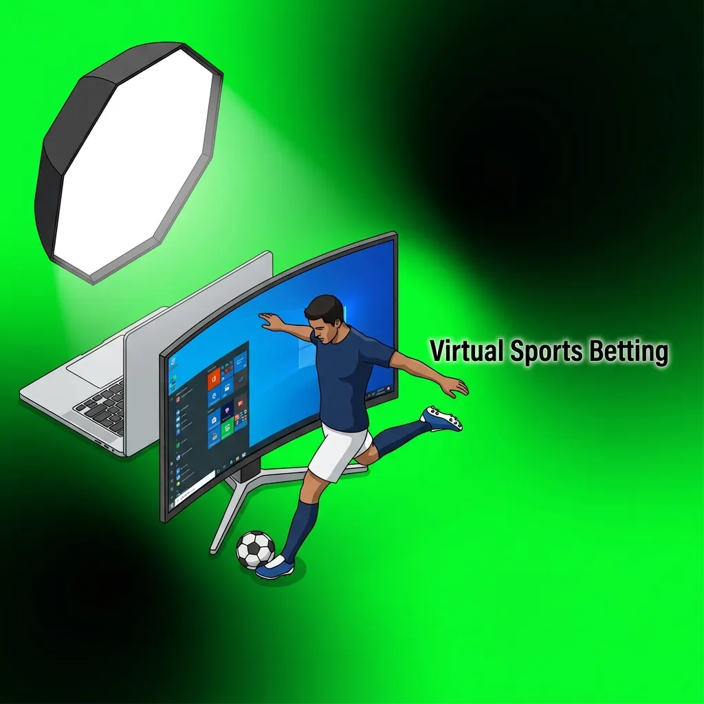 Virtual sports betting interface showing simulated football, horse racing, and tennis matches with 24/7 availability